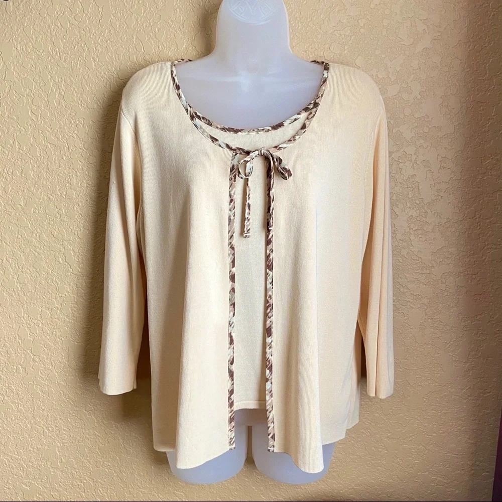 Villager A Liz Claiborne Co 1-Piece Sweater Beige Brown Sz Lrg - Picture 8 of 12